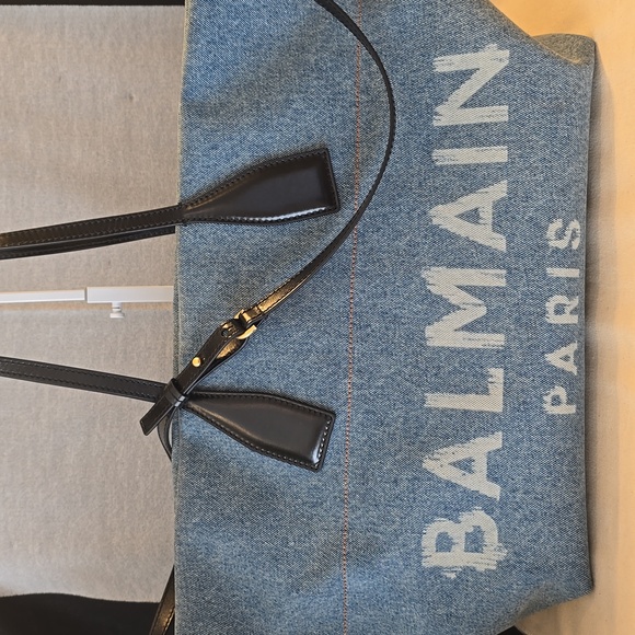 Balmain Leather-trimmed Denim Tote Back - Picture 3 of 6